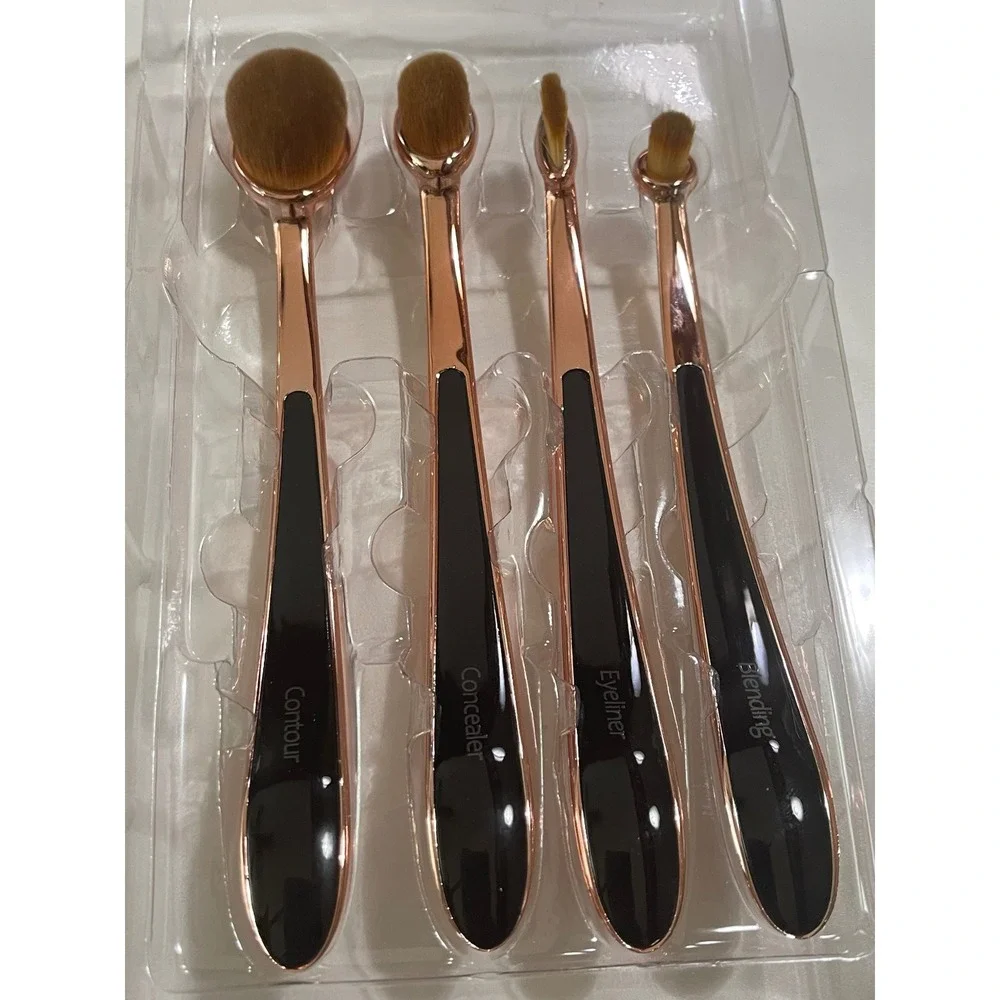 MEYSHAR SHOW 4-piece Oval Makeup Brush Set Rose Gold Black Design New